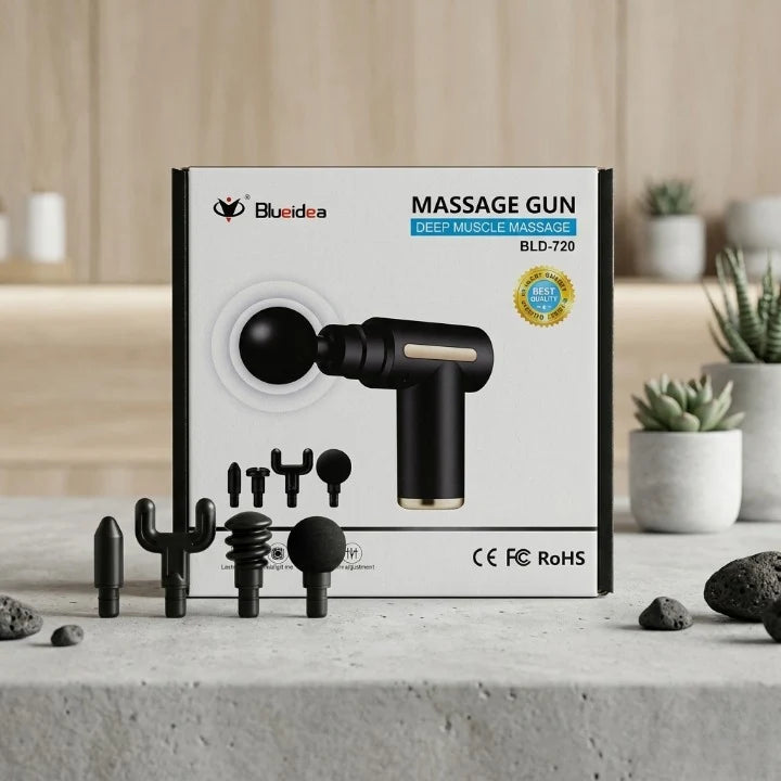 Professional Deep Tissue Massage Gun Blueidea BLD-720 - 4 Heads, Adjustable Multi Speed Massager